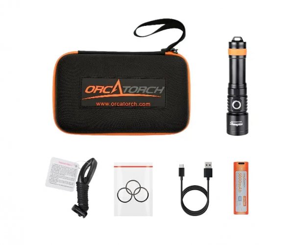 Orca Torch - D710 - Kompakte Tauchlampe - max. 3000 Lumen Schwarz